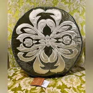 Nina Home by Nina Campbell 13” Round Pillow Velvet with Ivory Satin Appliqué
